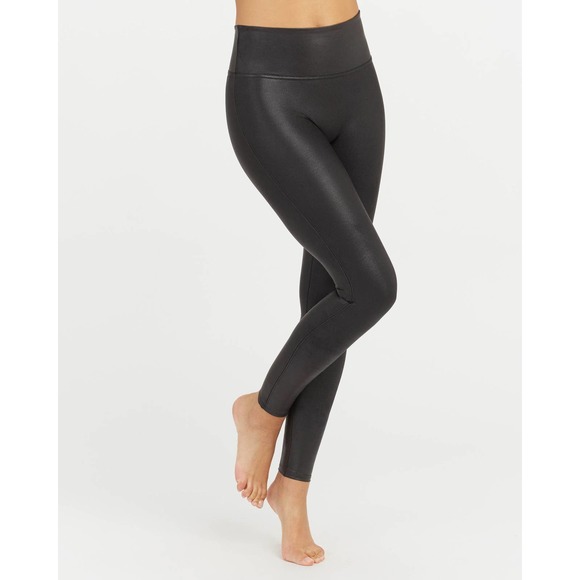SPANX Pants - SPANX 2437 Faux Leather Leggings Black Medium Tummy Shaping Control Compression
